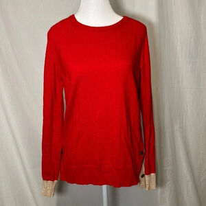 women’s wool blend red & tan colorblock J Crew sweater with buttons size small